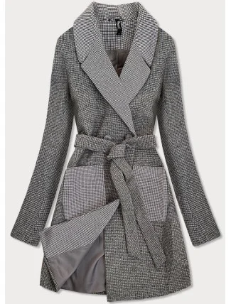 Šedý dámsky károvaný dvojradový kabát (2705)
