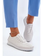 Skórzane Sportowe Buty Trampki Damskie Białe Lalnai