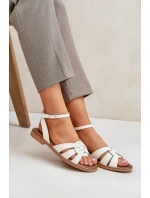 Skórzane Sandały Damskie Na Płaskim Obcasie Zazoo 3688 Ecru