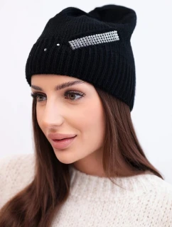 Dámska zimná vlnená čiapka s ozdobným zirkónovým pásom K402 čierna
