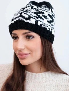 Zimná vlnená čiapka s nórskym vzorom K354 black+white