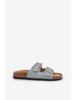 Materiałowe Klapki Na Korkowej Podeszwie Z Klamrami Miętowe Atera