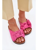 Klapki Damskie Na Korkowej Podeszwie Kokardką Fuksja Seressa