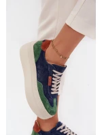 Zamszowe Sneakersy Damskie Na Platformie Zazoo N1269S3 Zielono-Granatowe