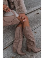 Ocieplane Kozaki Kowbojki Na Słupku Z Eko Zamszu Beżowe Mavine