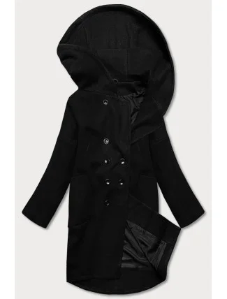 Čierny dámsky kabát plus size s kapucňou (2728)