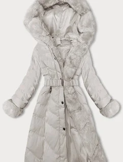 Dámska zimná bunda s opaskom ecru (5M3156-254)