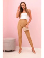 Dámske legíny s vysokým pásom z elastického materiálu camel