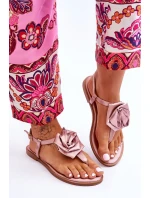 Damskie Sandały Japonki Z Materiałową Różą Nude Carisma