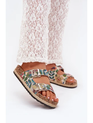 Wzorzyste Klapki Damskie Na Korkowej Platformie Z Klamrami Lee Cooper LCW-25-35-3480L Multikolor
