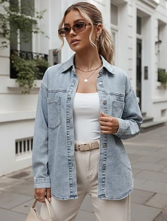 Dámska džínsová košeľa s vreckami, svetlo modrá, FashionStreet DY0492