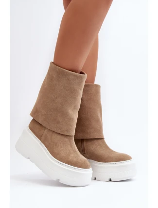 Zazoo 3410 Zamszowe Damskie Botki Na Masywnej Platformie Beżowe Zazoo 3410 Zamszowe Damskie Botki Na Masywnej Platformie Beżowe