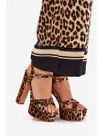 Sandały Damskie Na Wysokim Słupku I Platformie W Panterkę Brązowe Jovenes