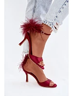 Sandály Na Podpatku S Péřím Bordové Caelina