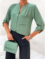 Košeľová blúzka v khaki farbe so stojacím golierom (713) Košeľová blúzka v khaki farbe so stojacím golierom (713)