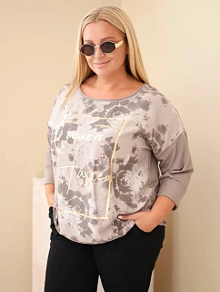 Dámska bavlnená blúzka Plus Size s potlačou a výstrihom do U, farba fango