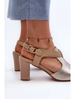 Sandały Damskie Na Słupku Z Eko Skóry Złote Queenmarie