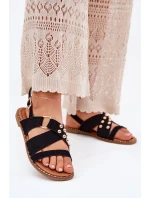 Sandały Damskie Na Płaskim Obcasie Ze Złotymi Ćwiekami Czarne Zanira