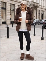 Dámska prešívaná bunda s kožušinovou kapucňou, hnedá, FashionStreet TY5894 Dámska prešívaná bunda s kožušinovou kapucňou, hnedá, FashionStreet TY5894