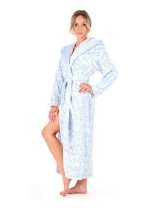 Dámsky župan Flora s kapucňou 3956 Patterned Ice Blue - Vestis Dámsky župan Flora s kapucňou 3956 Patterned Ice Blue - Vestis