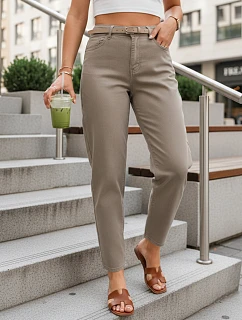 Dámske džínsové nohavice mom fit s opaskom sivo-béžové FashionStreet UY2982