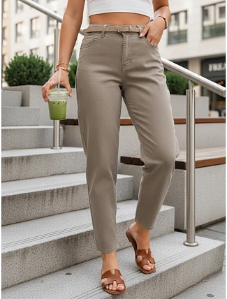 Dámske džínsové nohavice mom fit s opaskom sivo-béžové FashionStreet UY2982