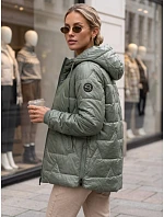Dámska prešívaná prechodná bunda s kapucňou, zelená, FashionStreet TY5802 Dámska prešívaná prechodná bunda s kapucňou, zelená, FashionStreet TY5802