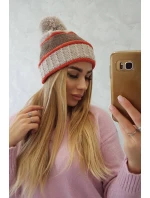 Dámska čiapka Kinga K297 beige + mocca + red