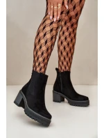 Botki Damskie Ocieplane Na Słupku Eko Zamszowe Czarne Irissinae