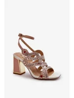 Sandále na podpätku CR952 béžovo-ružové - Krok vo veľkom štýle