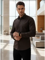 Pánska elegantná hladká tmavohnedá košeľa REGULAR FIT FashionStreet DX2685