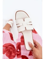 Klapki Damskie Na Płaskim Obcasie Z Wycięciami Eko Skórzane Białe Ecapus