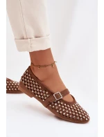 Dámské baleríny s otevřeným vzorem s kamínky a páskem Hnědé Wilvessa