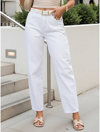 Dámske džínsy s vysokým pásom a opaskom Mom Fit biela FashionStreet UY3054 Dámske džínsy s vysokým pásom a opaskom Mom Fit biela FashionStreet UY3054