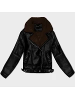 Dámska prechodná kožená bunda s umelou kožušinou J Style Black and Brown (11Z8267)