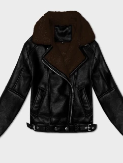 Dámska prechodná kožená bunda s umelou kožušinou J Style Black and Brown (11Z8267)
