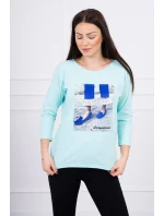 Blúzka s 3D grafikou so zirkónmi mint Blúzka s 3D grafikou so zirkónmi mint