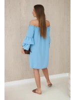 Španielske šaty s volánmi na rukáve modré