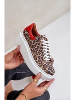 Kožené tenisky na platforme s leopardím vzorom Zazoo 3346 hnedo-červené Kožené tenisky na platforme s leopardím vzorom Zazoo 3346 hnedo-červené