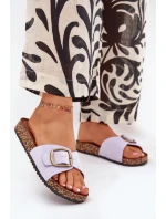 Klapki Damskie Z Klamrą Na Korkowej Platformie Liliowe Zavira