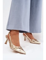Dámské sandály na podpatku s řemínky a přezkou Zlaté Parina