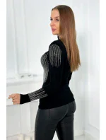 Pletená blúzka s rolákom a motívom kubickej zirkónie čierna Pletená blúzka s rolákom a motívom kubickej zirkónie čierna