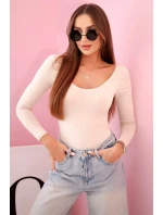 Dámska blúzka s dlhými rukávmi a hlbokým výstrihom béžová Dámska blúzka s dlhými rukávmi a hlbokým výstrihom béžová