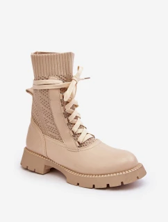 Dámske šnurovacie topánky s ponožkou light beige Gentiana
