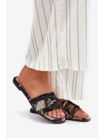 Płaskie Klapki Damskie Z Ozdobną Klamrą Czarne Clariola