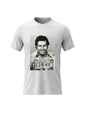 Dámske bavlnené tričko s potlačou - PABLO ESCOBAR - biele Dámske bavlnené tričko s potlačou - PABLO ESCOBAR - biele