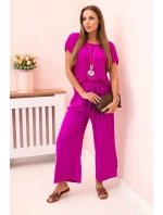 Viskózový set skladaná blúzka + nohavice tmavo fialová