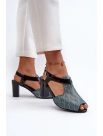 Sandały Damskie Na Słupku Z Eko Skóry Turkusowe Queenmarie