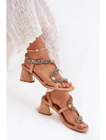 Sandały Damskie Na Słupku Z Kryształkami Artiker 56C1377 Beżowe