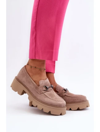 Robustné dámske béžové semišové mokasíny Neloria
